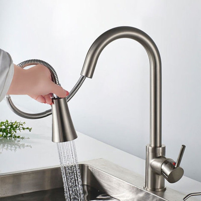 RUBINETTO MISCELATORE PER LAVELLO CUCINA DOCCETTA DOCCIA ESTRAIBILE SATINATO