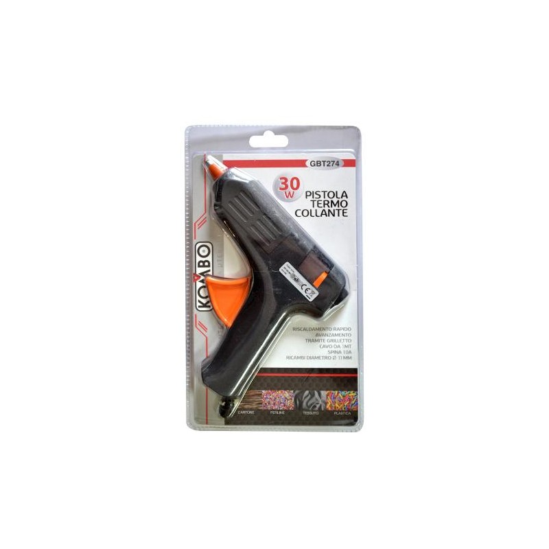 Kombo PISTOLA TERMO COLLANTE 30W 230V Ricambio 11MM CAVO DA 1MT SPINA DA 10A